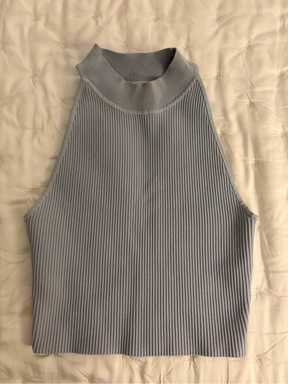 Aritzia Babaton Sculpt Knit Light Blue Halter Top